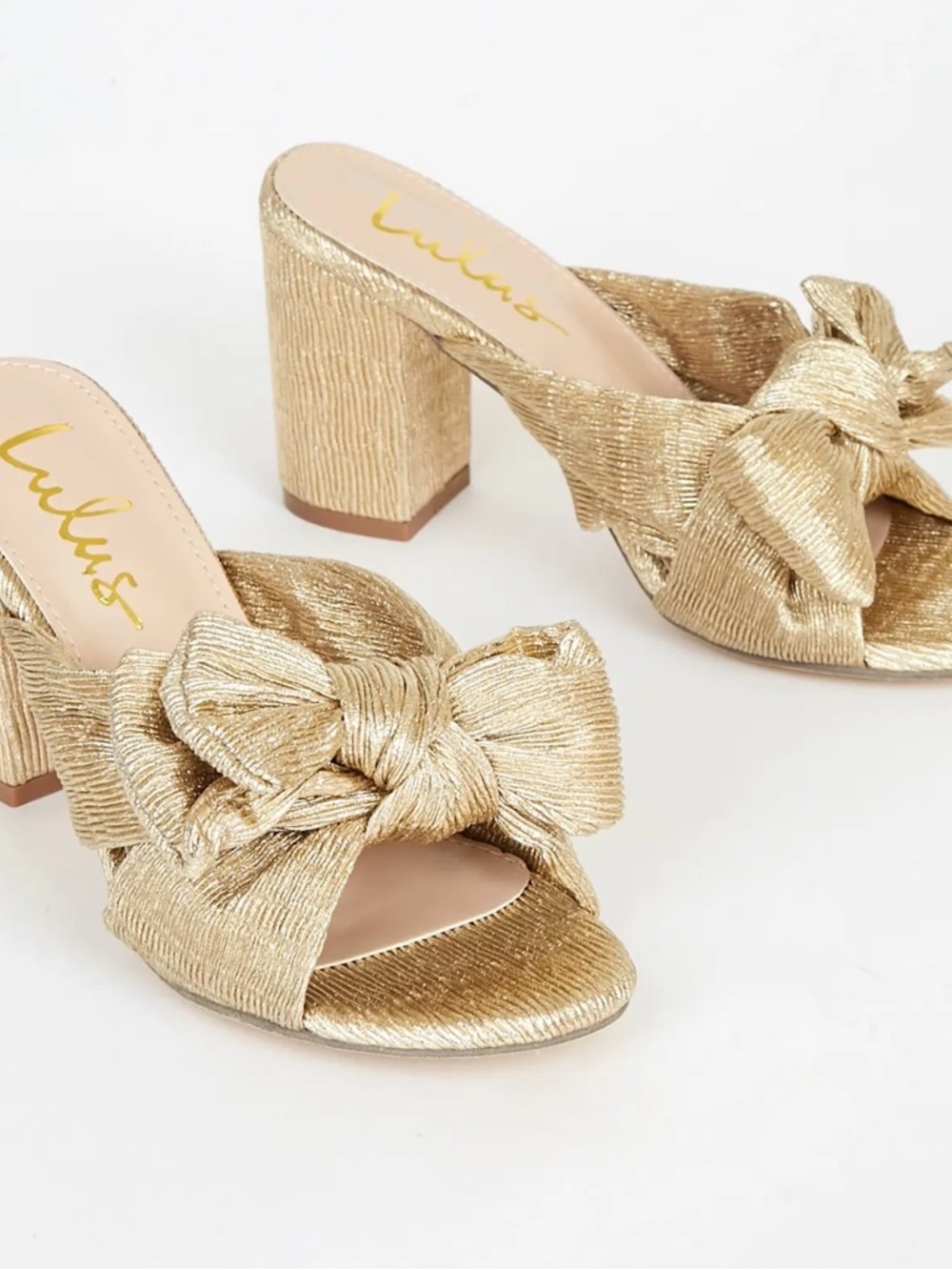 Lulus Dorothea Gold Bow Block Heel Mules/Sandals - Picture 3 of 8